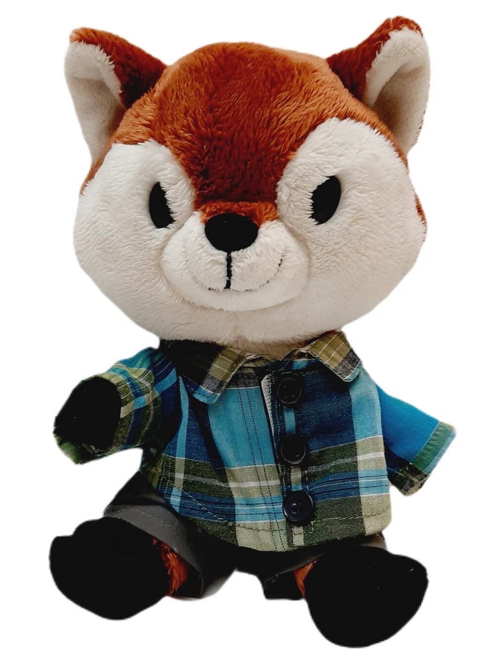 🍒 Build-A-Bear Smallfrys Clever Red Fox Plush Plaid Shirt Gray Pants Kids Toy